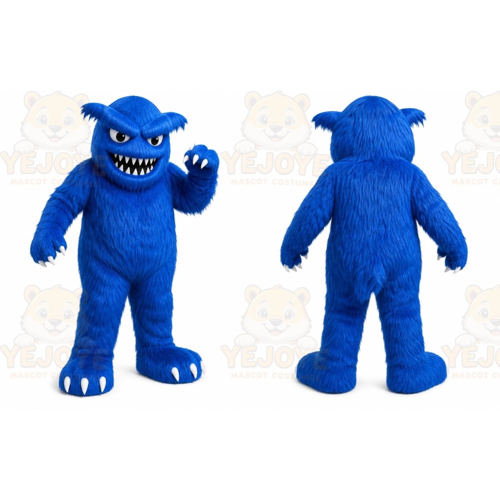 Blue Monster Mascot Costume with Custom Logo