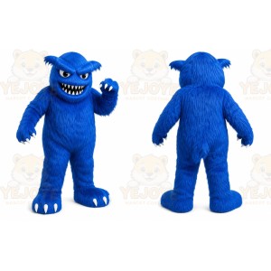 Blue Monster Mascot Costume with Custom Logo