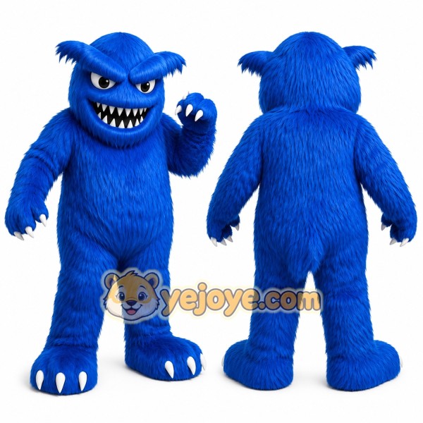 Blue Monster Mascot Costume with Custom Logo
