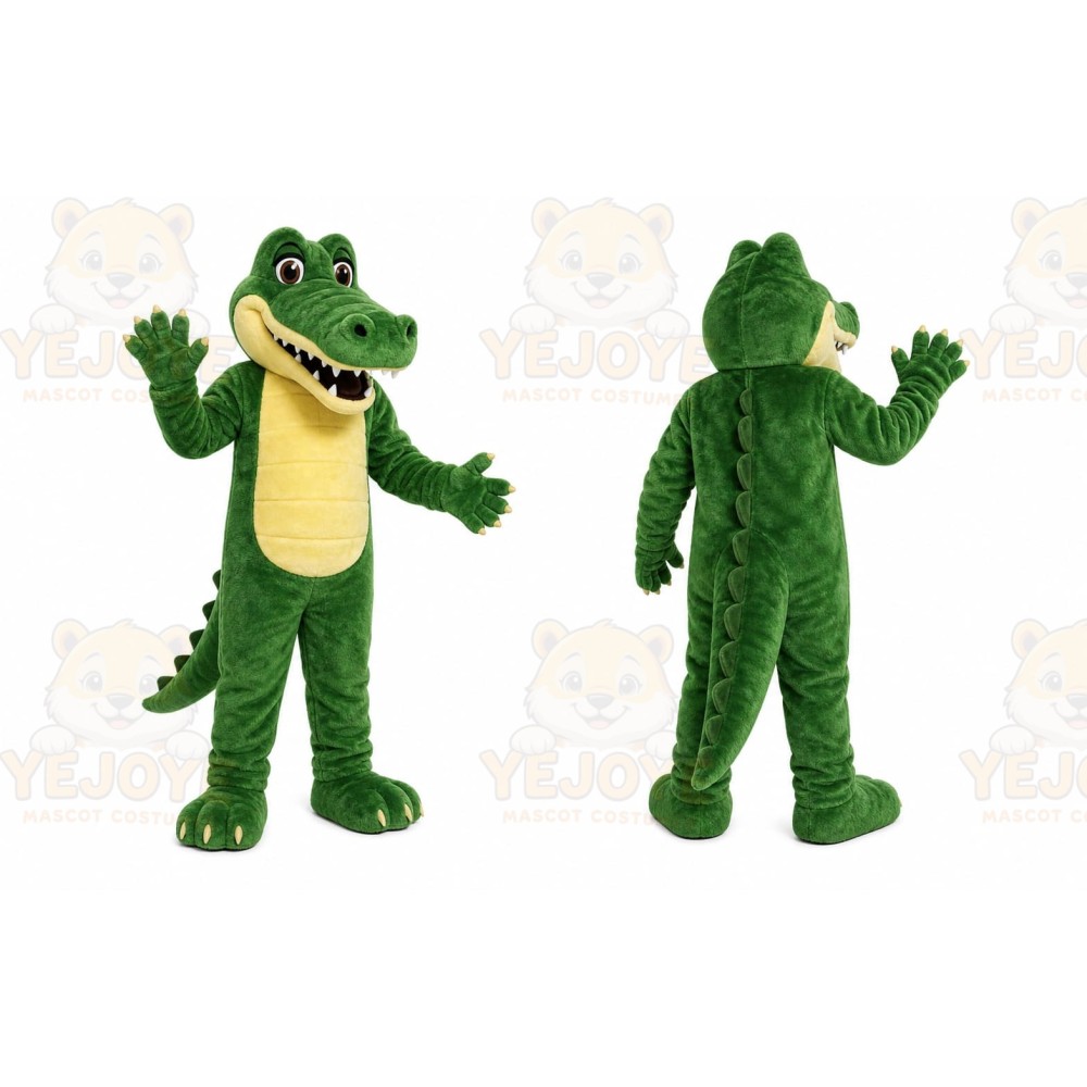 Green Alligator Mascot Costume with Custom Logo