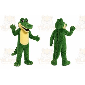 Green Alligator Mascot Costume with Custom Logo