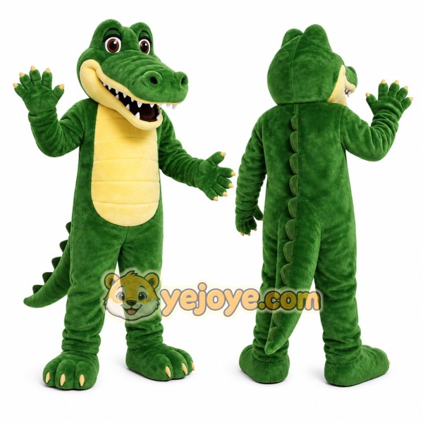Green Alligator Mascot Costume with Custom Logo