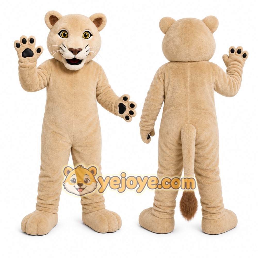 Beige Cougar Mascot Costume with Custom Logo Beige Cougar Mascot Costume with Custom Logo