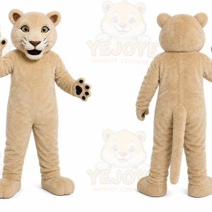 Beige Cougar Mascot Costume with Custom Logo