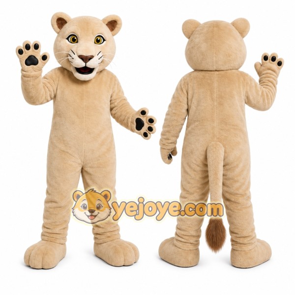 Beige Cougar Mascot Costume with Custom Logo