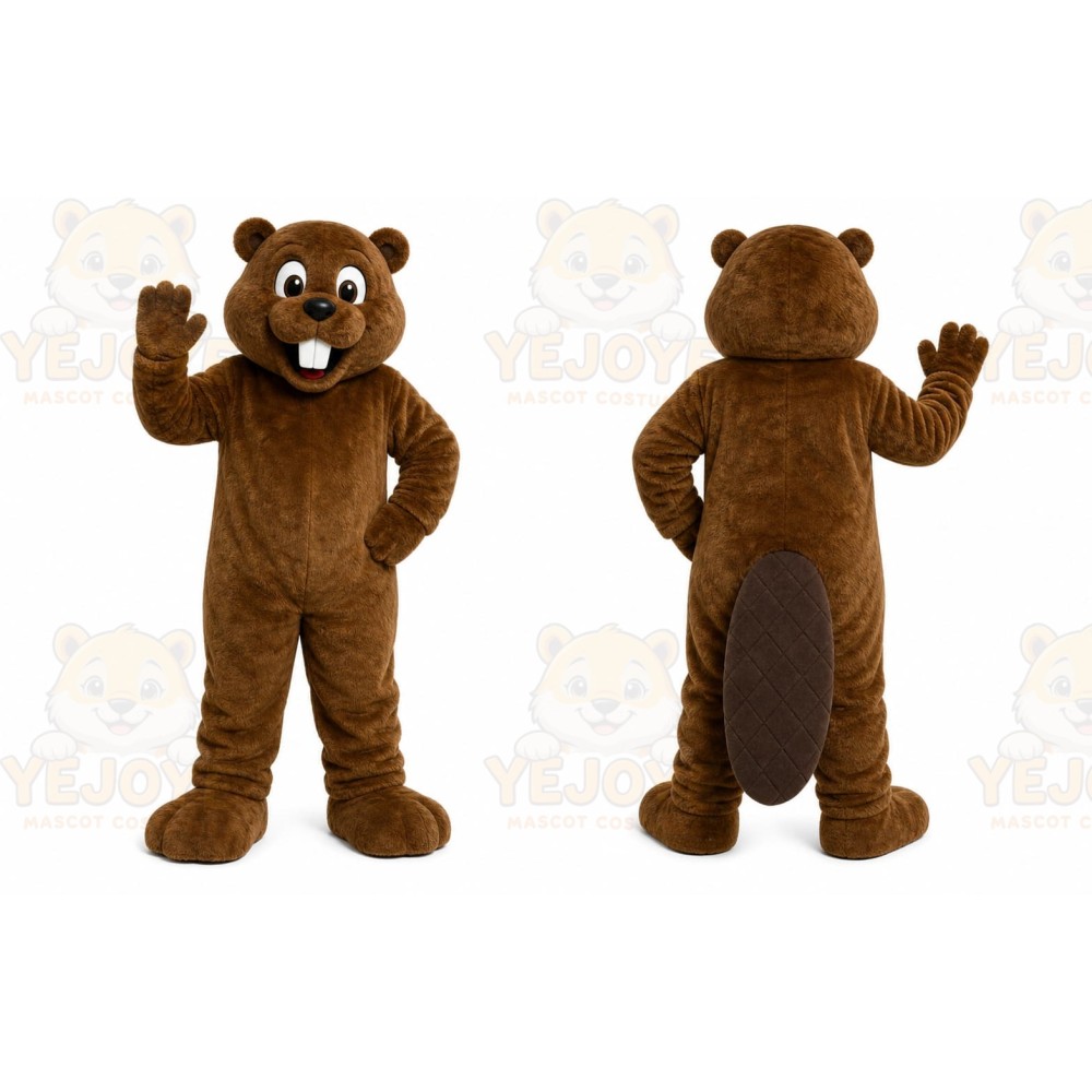Brown Beaver Mascot Costume with Custom Logo