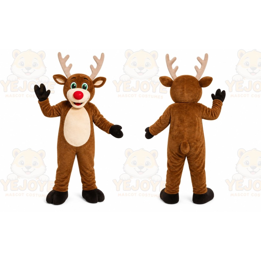 Brown Reindeer Mascot Costume with Custom Logo