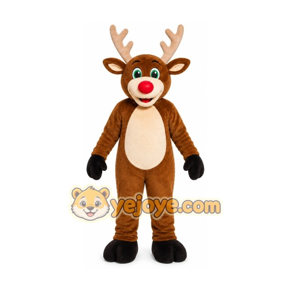 Brown Reindeer Mascot Costume with Custom Logo
