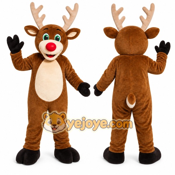 Brown Reindeer Mascot Costume with Custom Logo