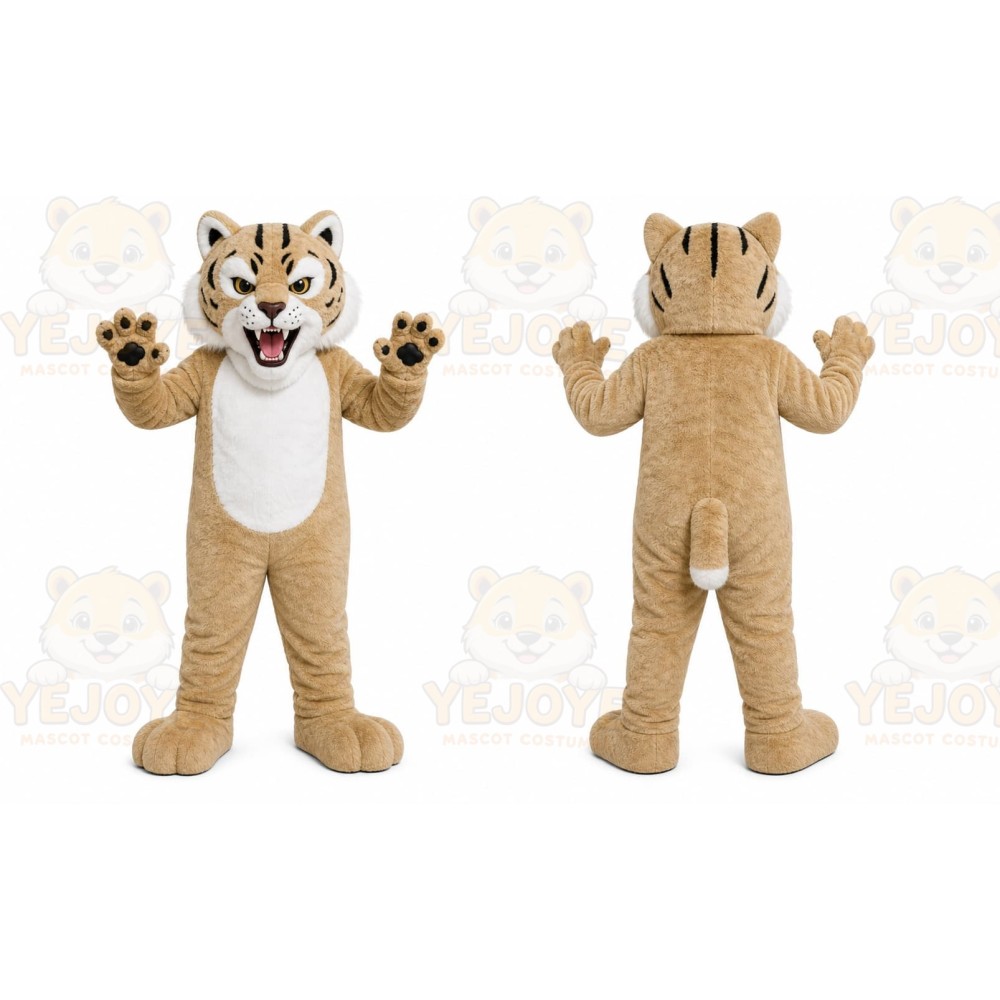 Beige Tiger Mascot Costume with Custom Logo