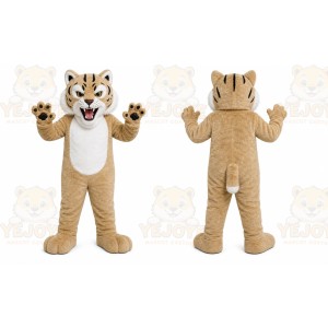 Beige Tiger Mascot Costume with Custom Logo