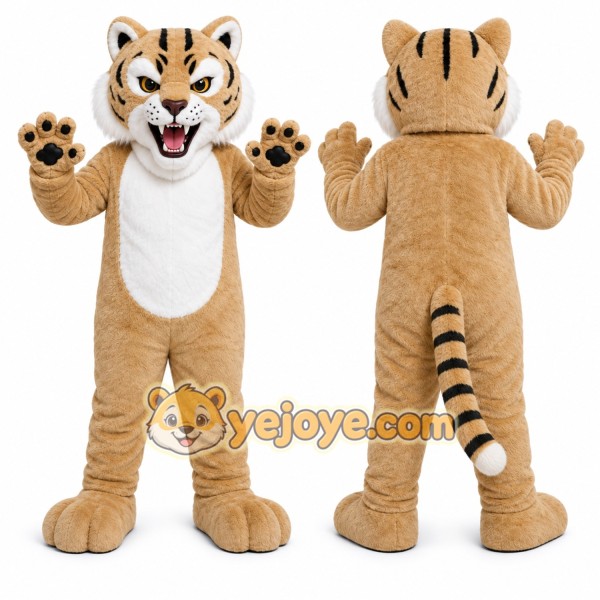 Beige Tiger Mascot Costume with Custom Logo