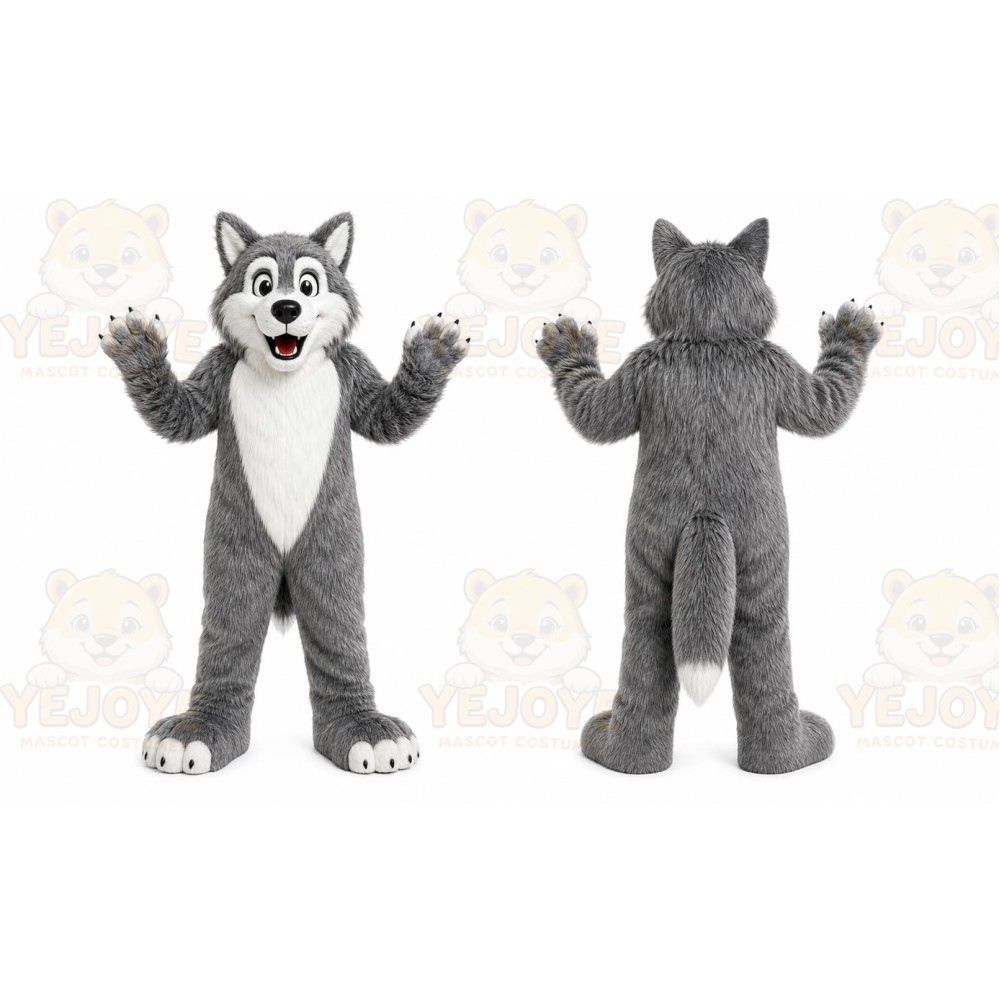 Gray Wolf Mascot Costume with Custom Logo