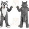 Gray Wolf Mascot Costume with Custom Logo