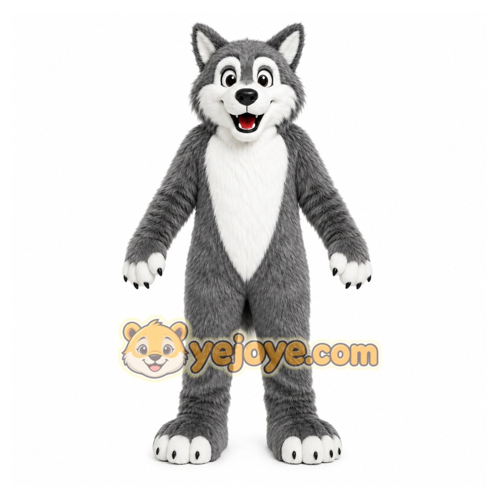 Gray Wolf Mascot Costume with Custom Logo Gray Wolf Mascot Costume with Custom Logo