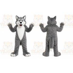 Gray Wolf Mascot Costume with Custom Logo