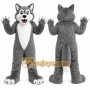 Gray Wolf Mascot Costume with Custom Logo
