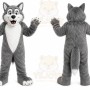 Gray Wolf Mascot Costume with Custom Logo