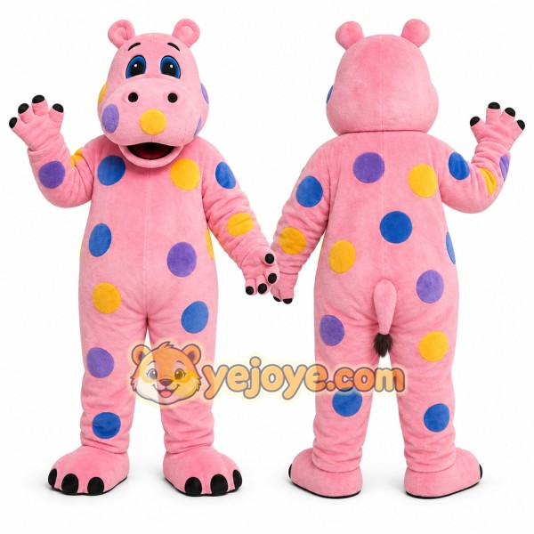 Pink Hippopotamus Mascot Costume with Custom Logo