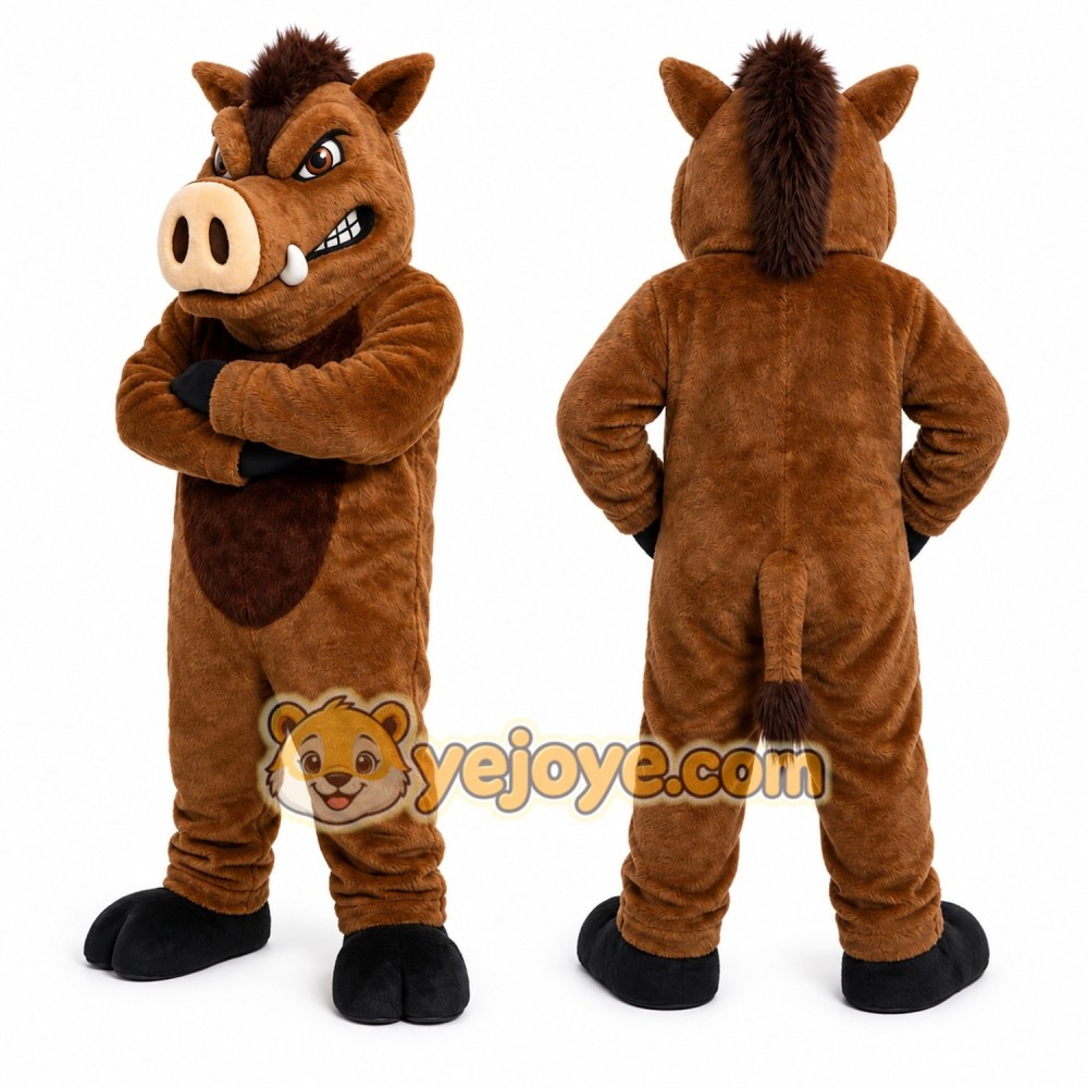 Brown Boar Mascot Costume with Custom Logo