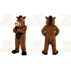 Brown Boar Mascot Costume with Custom Logo