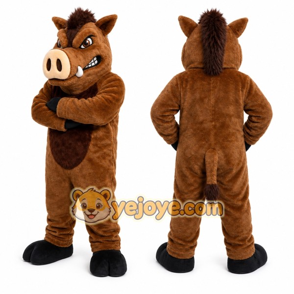 Brown Boar Mascot Costume with Custom Logo