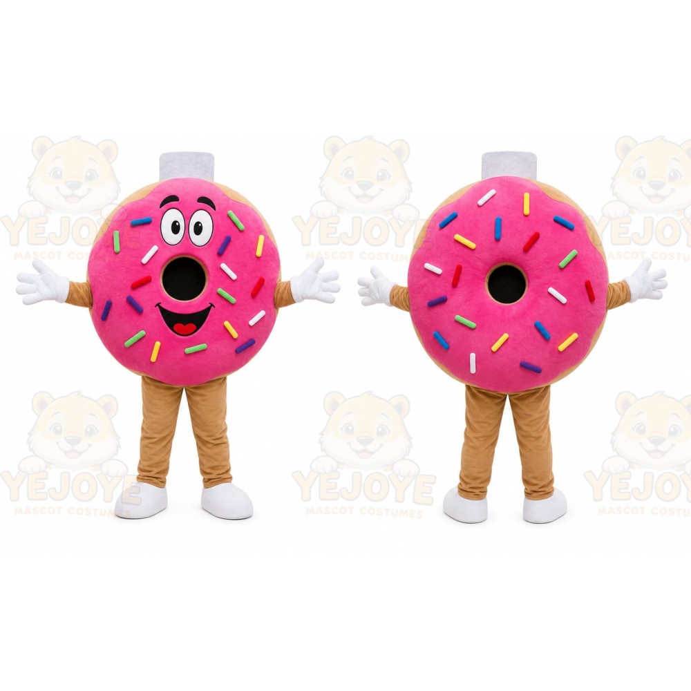 Pink Donut Mascot Costume with Custom Logo