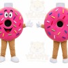 Pink Donut Mascot Costume with Custom Logo