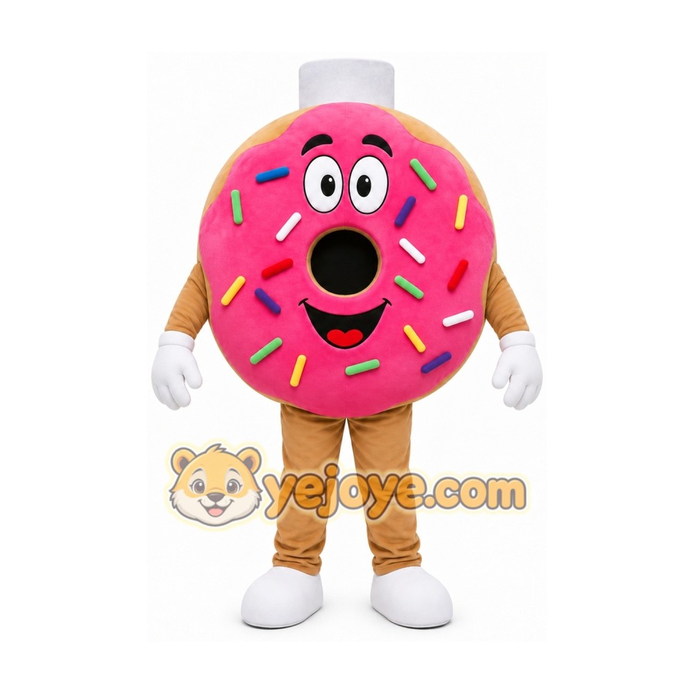 Pink Donut Mascot Costume with Custom Logo