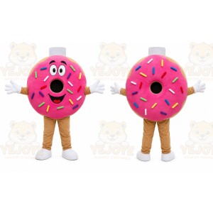 Pink Donut Mascot Costume with Custom Logo