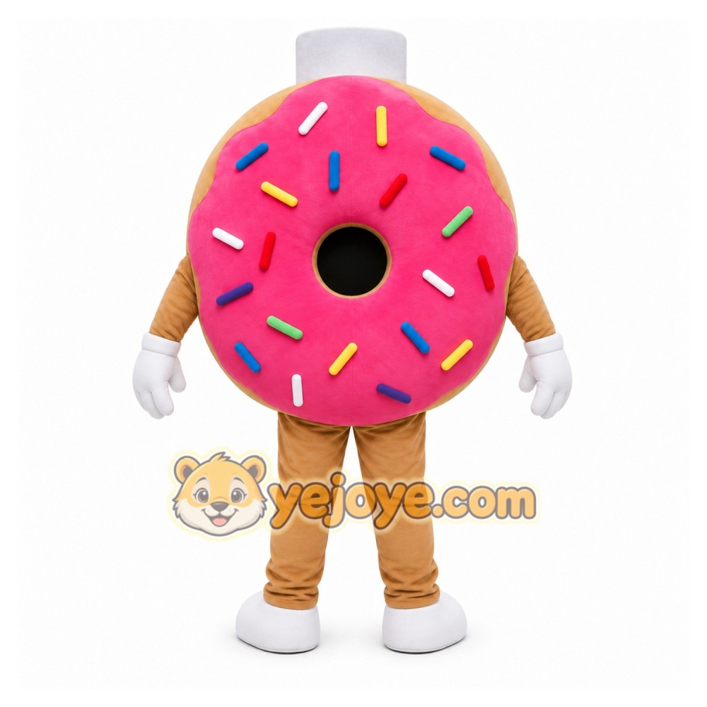 Pink Donut Mascot Costume with Custom Logo