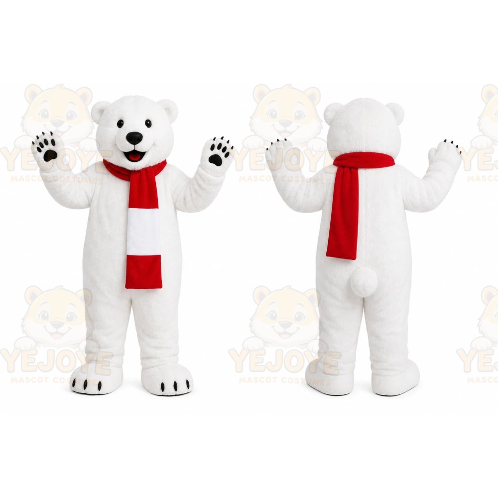 White Bear Mascot Costume with Custom Logo