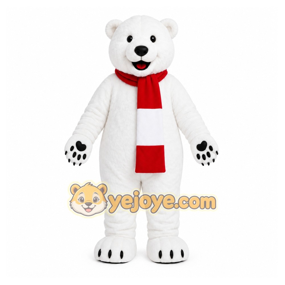 White Bear Mascot Costume with Custom Logo White Bear Mascot Costume with Custom Logo