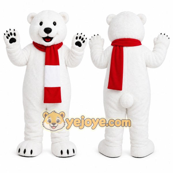 White Bear Mascot Costume with Custom Logo