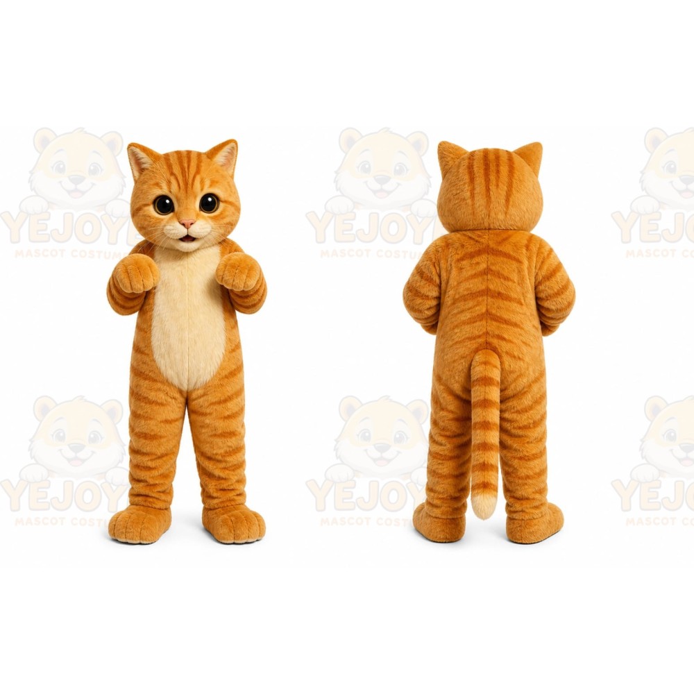 Orange Cat Mascot Costume with Custom Logo