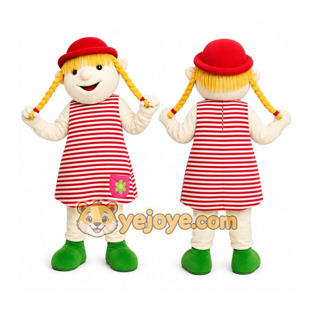 Red Girl Mascot Costume with Custom Logo Red Girl Mascot Costume with Custom Logo