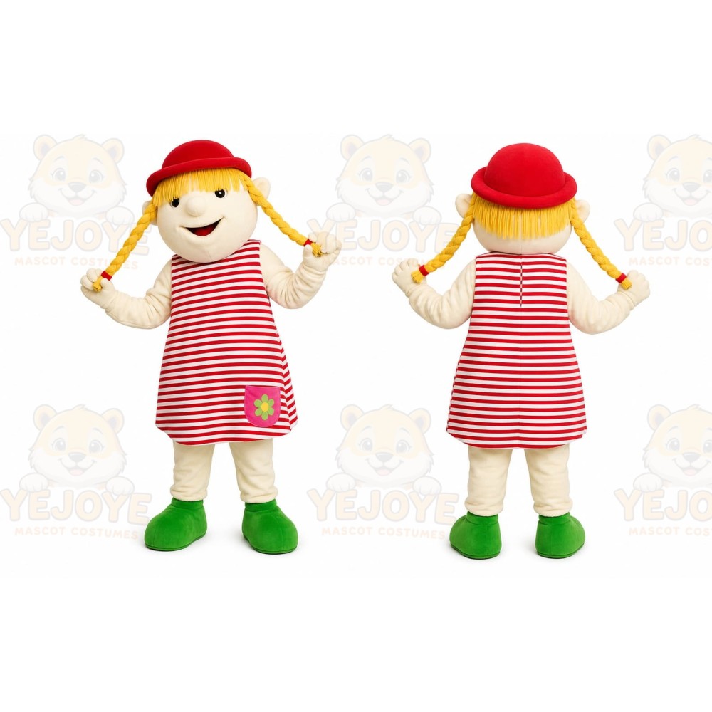 Red Girl Mascot Costume with Custom Logo