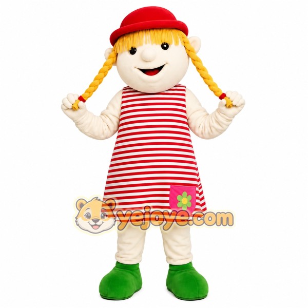 Red Girl Mascot Costume with Custom Logo