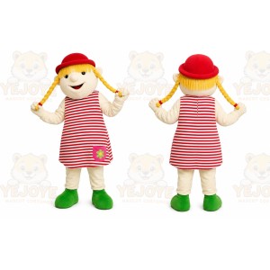 Red Girl Mascot Costume with Custom Logo