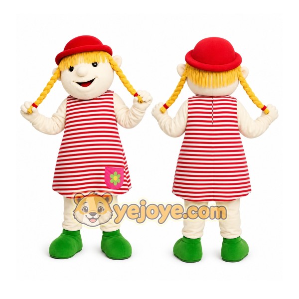 Red Girl Mascot Costume with Custom Logo