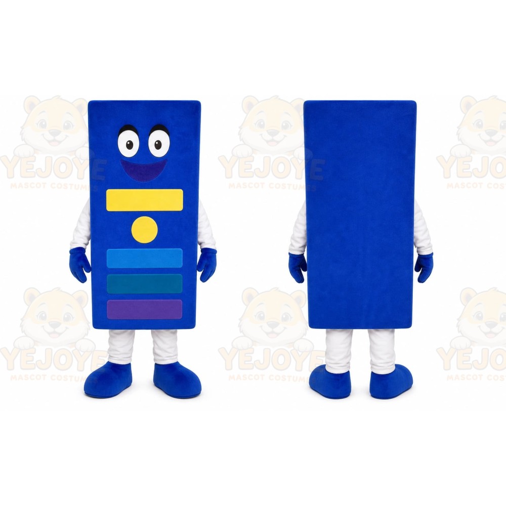 Blue Block Mascot Costume with Custom Logo