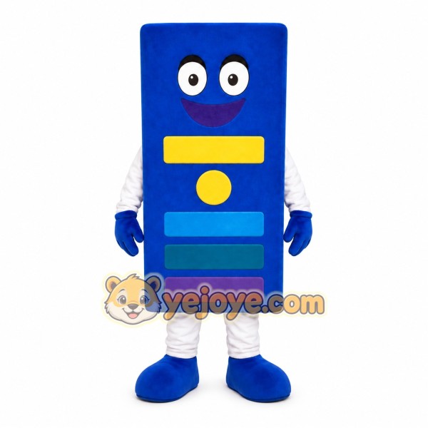 Blue Block Mascot Costume with Custom Logo