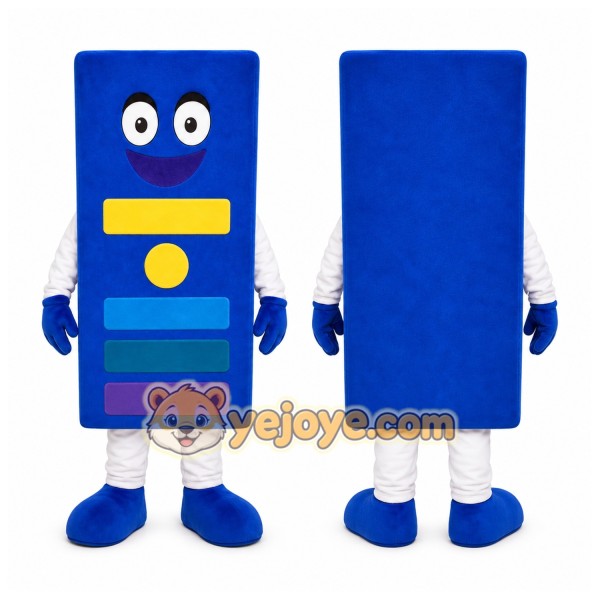 Blue Block Mascot Costume with Custom Logo