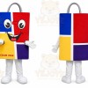 Blue Block Mascot Costume with Custom Logo