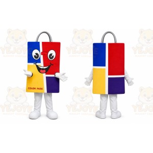 Blue Block Mascot Costume with Custom Logo