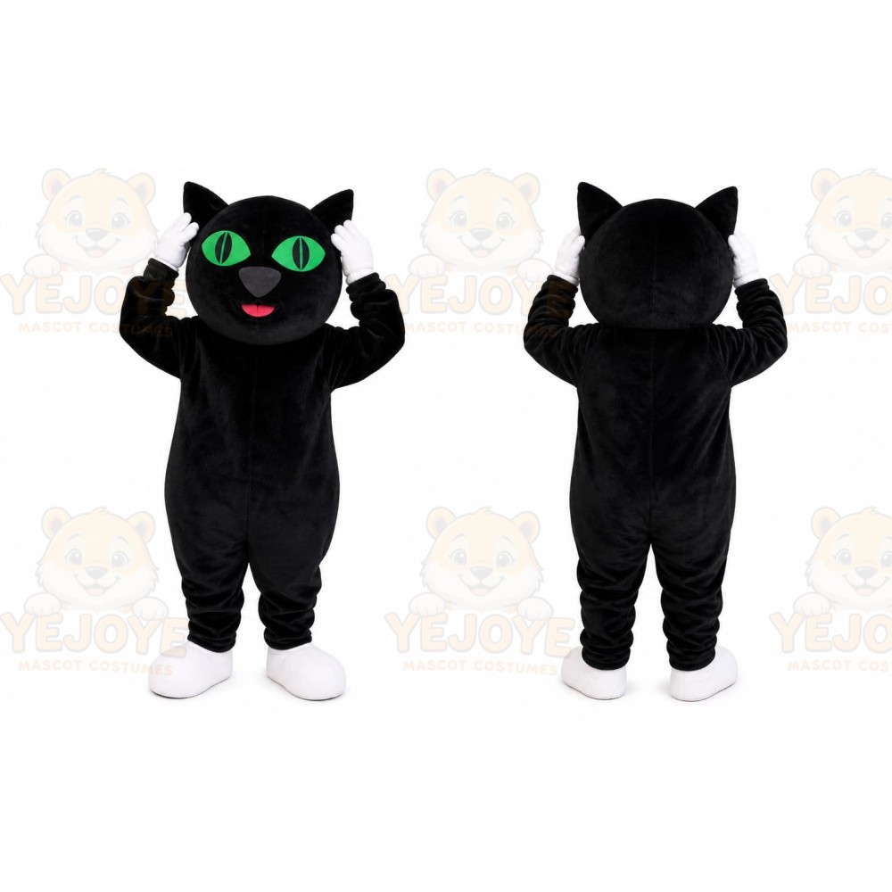 Black Cat Mascot Costume with Custom Logo