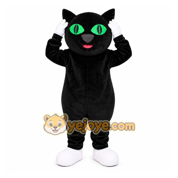 Black Cat Mascot Costume with Custom Logo