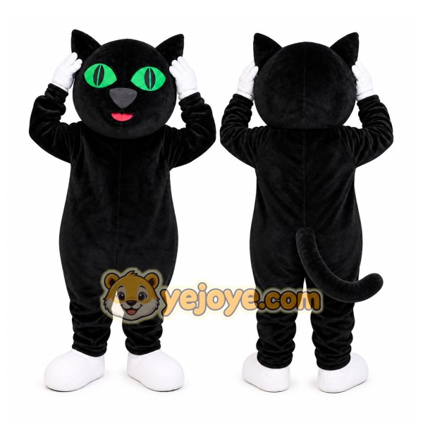 Black Cat Mascot Costume with Custom Logo