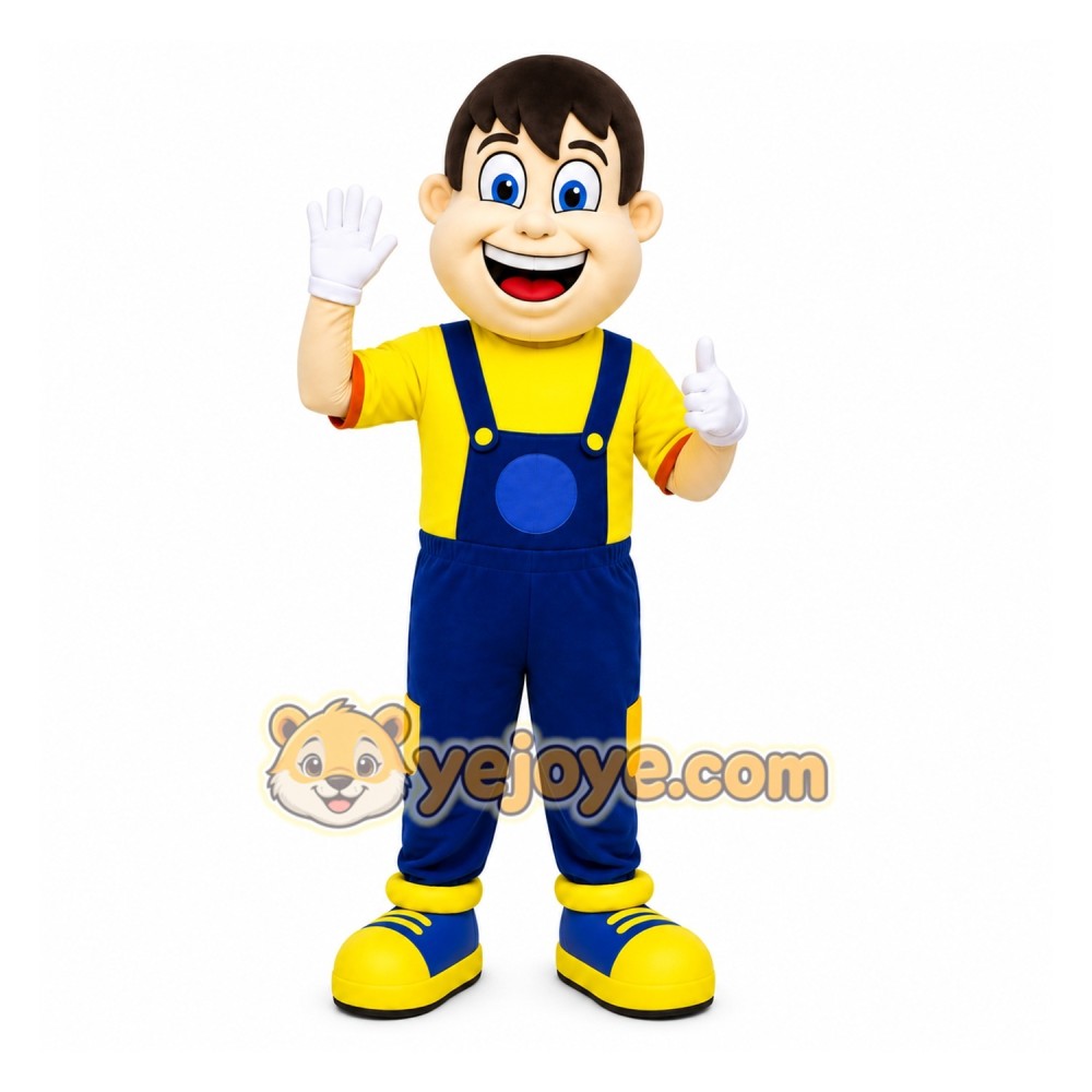 Yellow Boy Mascot Costume with Custom Logo Yellow Boy Mascot Costume with Custom Logo