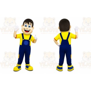 Yellow Boy Mascot Costume with Custom Logo
